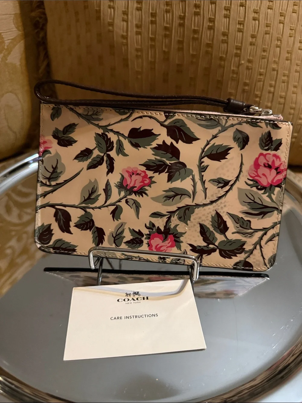 Coach Patent Leather Rose Print Foldover Clutch/wristlet